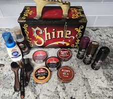 Hand-Painted Shoeshine Box      Shine  Lettering    Brass Corners    Cast...