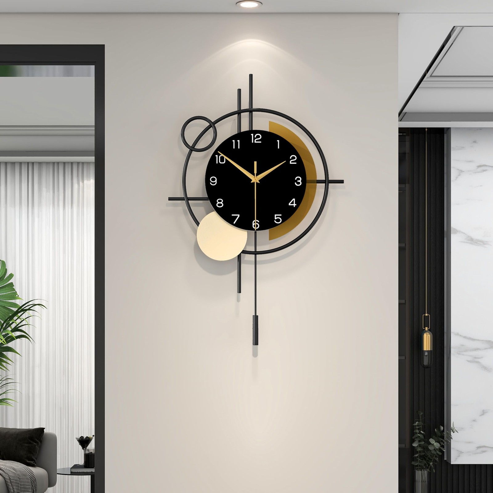 Wall Clock for Living Room Decor Decorative Wall Clock with Pendulum Silent Q...