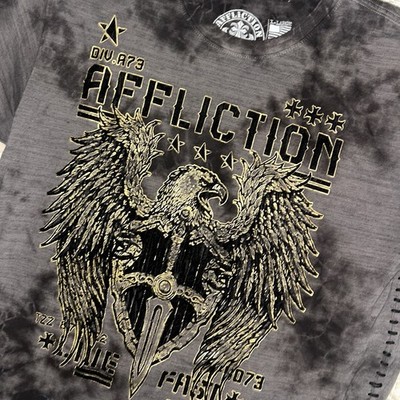 Affliction Live Fast Eagle Distressed T Shirt Size XL Gray Short Sleeve