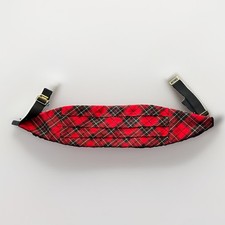 Vintage Brandon Michael Cummerbund Red w Black and Yellow Plaid Tartan Wool