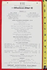 Western Star Railroad Menu Train 3&4 Great Northern Railway Minnesota Dining Car