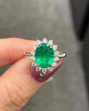 Solid 925 Sterling Silver Columbian Emerald Oval Shape Gemstone Women Ring U1