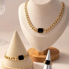 Women's Jewelry Set Gold Geometric Cube Earrings Necklace Ring