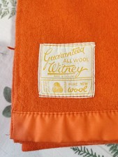 WITNEY Guaranteed All Pure Wool Orange Blanket Ribbon Edge Vintage 254 X 174 CMS