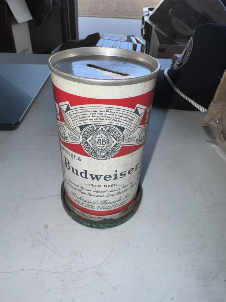 Budweiser 12oz Beer Can Bank 1968-72 Vintage Pull Tab Metal Anheuser Busch - Image 2 of 4