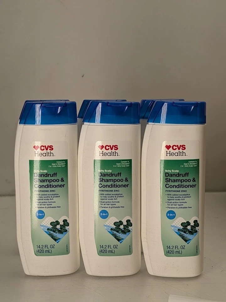 Pack of 6 CVS 2 in 1 Dandruff Shampoo & Conditioner 14 oz Itchy Scalp Eucalyptus - Image 2 of 4