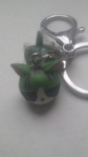 Green White Cat Plastic Metal Animation Character Keychain Animals Theme