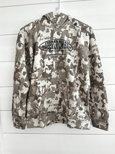 Abercrombie Kids 15/16 Camo Hoodie Brown Cream Logo Sweatshirt Youth XL NWT