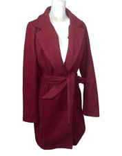 Haute Monde Burgundy Wrap Coat Belted Tie Clo...