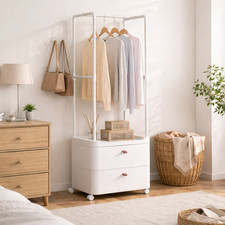 Image of Clothes Rail Wardrobe Rack Drawers Hooks Storage Hanging Rail on Wheels