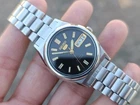 Vintage Seiko 5 Automatic 21J Black Dial Day/Date Men's Japanese Wristwatch SS