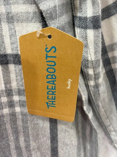 Thereabouts Flannel Shirt Boys L 14-16 Huskey Gray Tartan Plaid Long Sleeve - Picture 6 of 12