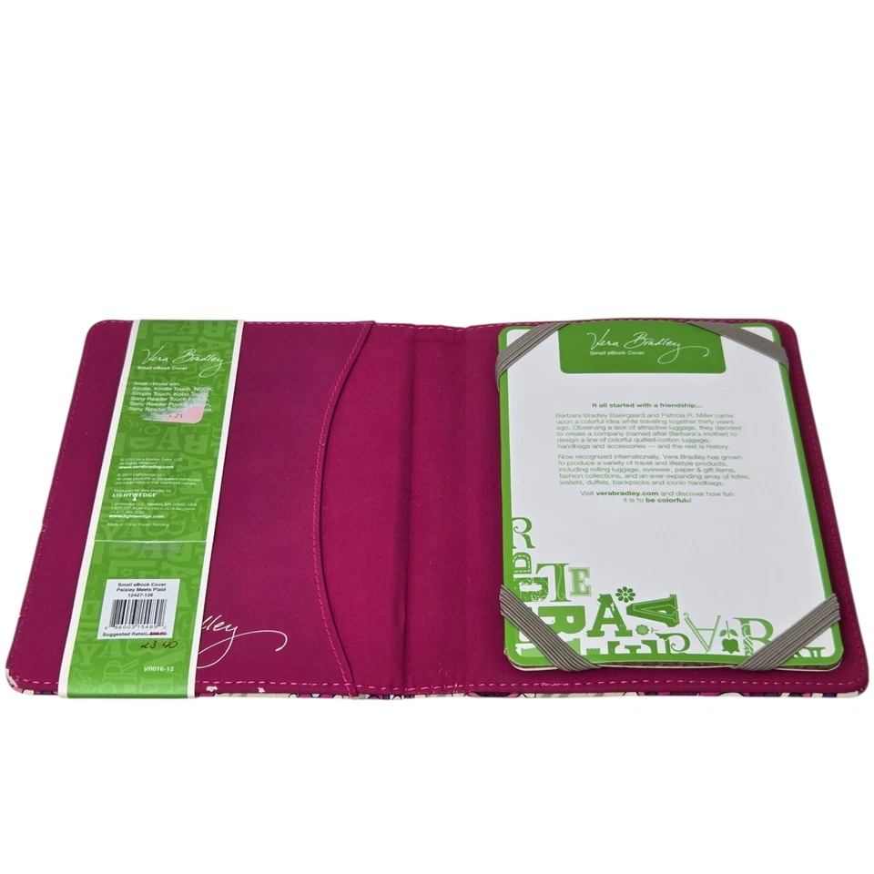 Vera Bradley EReader Sleeve Multi-Color Paisley Meets Plaid Pattern Retired NWT - Image 4 of 4