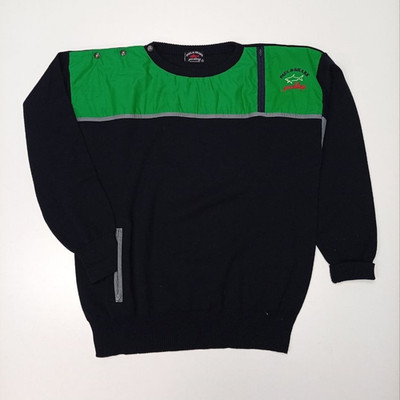 Paul & Shark Herren Pullover Strick Rundhals 1/4 Zip Logo Schwarz Grün L