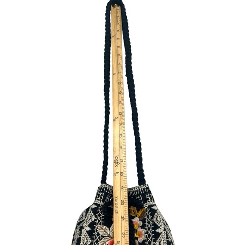 Johnny Was Los Angeles schwarz Leinen bestickt Blumen Kordelzug Eimer Handtasche - Bild 20 von 21