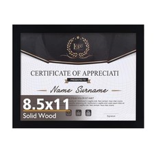 8.5x11 Picture Frame, Black Solid Wood Diploma Frame with Acrylic Plexiglass ...