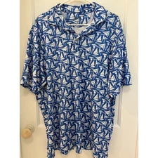 Daniel Cremieux Performance L Blue Sail Boat Short Sleeve Polo Mens