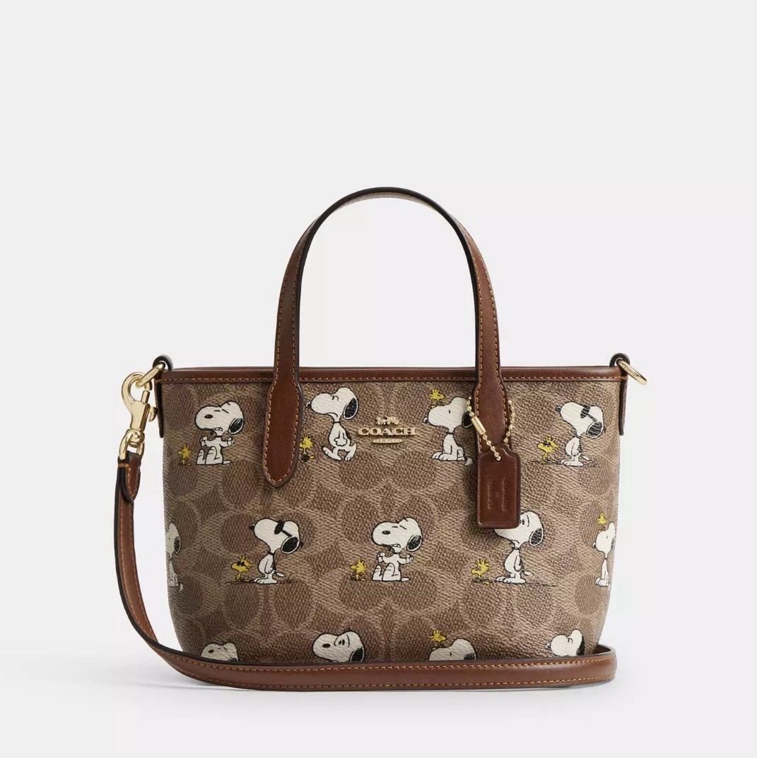 【COACH X PEANUTS】Lシティ トート・ストライプ Peanuts x Coach Outlet City Mini Tote Bag Signature Canvas