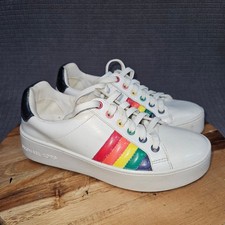 Michael Kors Low Top Sneakers Unisex Kids White Rainbow 5.5 Rainbow Stripe Lace