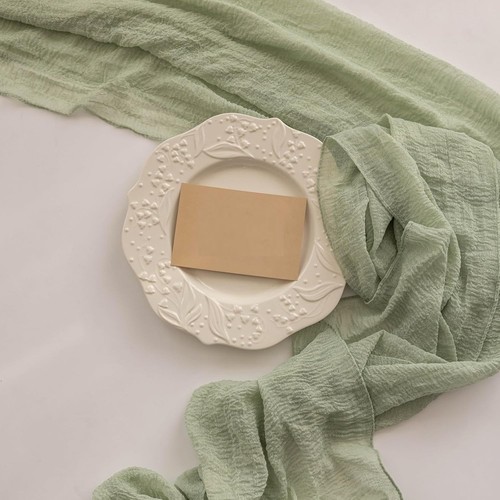 Sage Green Cheesecloth Table Runner 10ft Boho Gauze Wedding Decor 120in - Picture 4 of 5