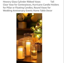 3 Pieces Hewory Glass Cylinder Ribbed Vases Tall Clear Vase for Centerpieces