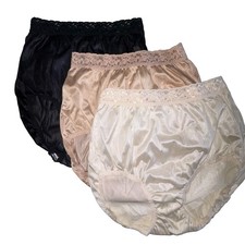 Vintage Y2K Hanes Her Way Lace Trim Nylon Panties Lot Of 3 Size 7 Black Beige