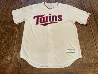 MINNESOTA TWINS men's L large white Majestic CoolBase MLB baseball Jersey EUC