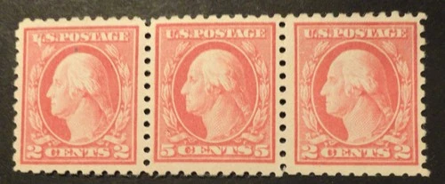 SCOTT #467 MINT LH 1917 COLOR ERROR WASHINGTON IN STRIP OF THREE   -- BRIGHT