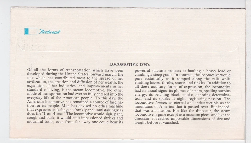 TurtlesTradingPost- Locomotive 1870s #1897 Fleetwood Cachet - Image 2 of 2