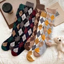 6 pairs Spring Autumn Winter Retro Simple Leg Socks Fashion Versatile Diamond
