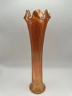 Antique FENTON Marigold Carnival Glass "Fine Rib" 12.5" Vase