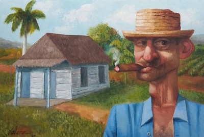 Oil on Cardboard Campesino Feliz 45x35Cm Reinaldo Hernandez Valera (Valera )