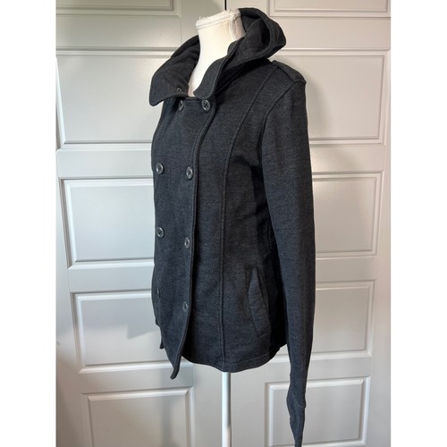 Chaqueta Abrigo Gris Con Capucha Guisante Mujer Talla L Doble Pecho Estilo Militar - Imagen 5 de 16