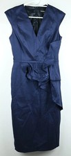 Anthea Crawford Size 10 short sleeve stretch blue ruffle cocktail business ev...