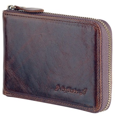 Admetus Men's Zipper Wallet Leather Bifold Wallets Slim RFID Small, 2 Brown 