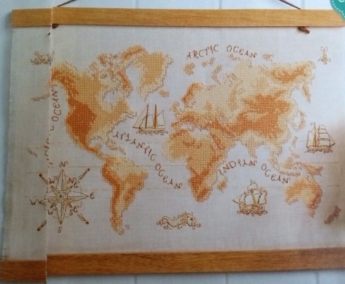 Kreuzstich "VINTAGE KARTE" Muster ~ Arktischer Ozean, Länder, Schiffe