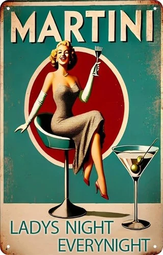 Vintage Martini Tin Sign Retro Beer Metal Poster Man Cave Wall Art Decor 8x12"