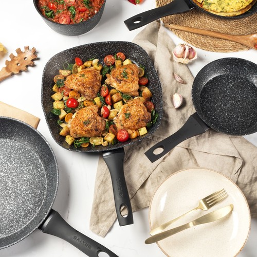 Salter Griddle Pan Non-Stick 28cm Megastone Collection Forged Aluminium Silver - Picture 5 of 9