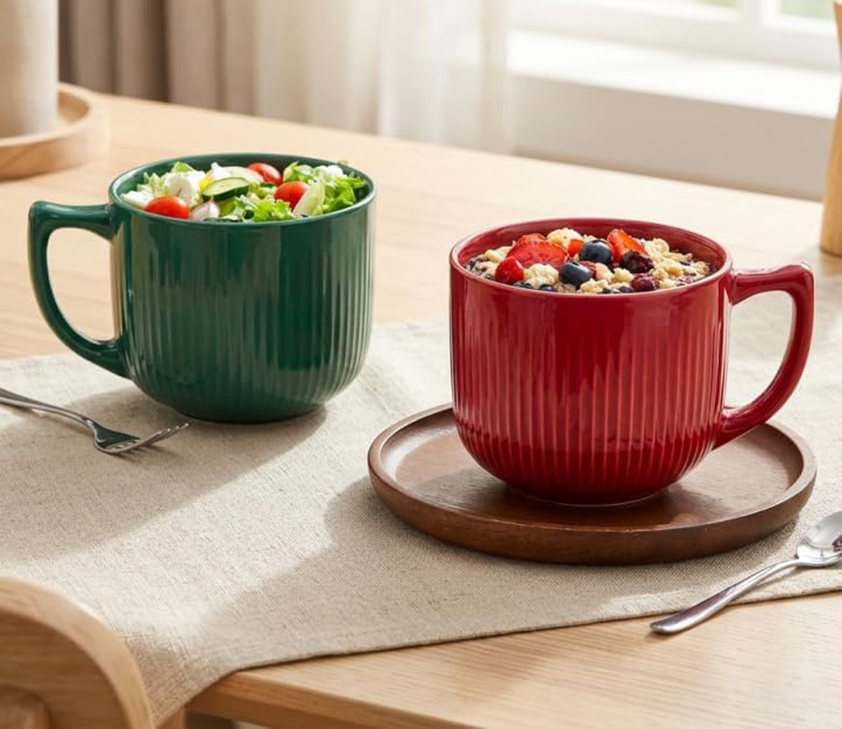 Tazón de sopa de cerámica con mango, taza extra grande apta para microondas 32 OZ para ramen