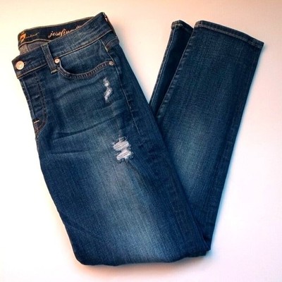 7 For All Mankind Women Josefina Distressed Skinny Boyfriend Jean Size 24/0 Blue