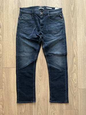 Replay 573 Eco Plus Rocco Straight Fit 34W 30L Jeans Blue Black £150 RRP BNWT