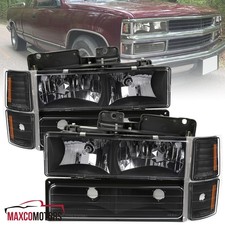 Fits 1994-1998 Chevy C10 Ck 1500 2500 3500 Black Headlightsbumpercorner