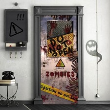 Halloween Zombie Door Cover Banner,Scary Horror Halloween Decoration,Caution Zom