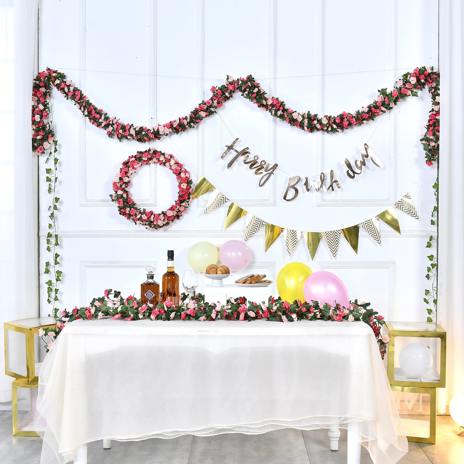 5Pcs 41Ft Flower Garland Artificial Rose Vines for Bedroom, Cute Fake Hanging...