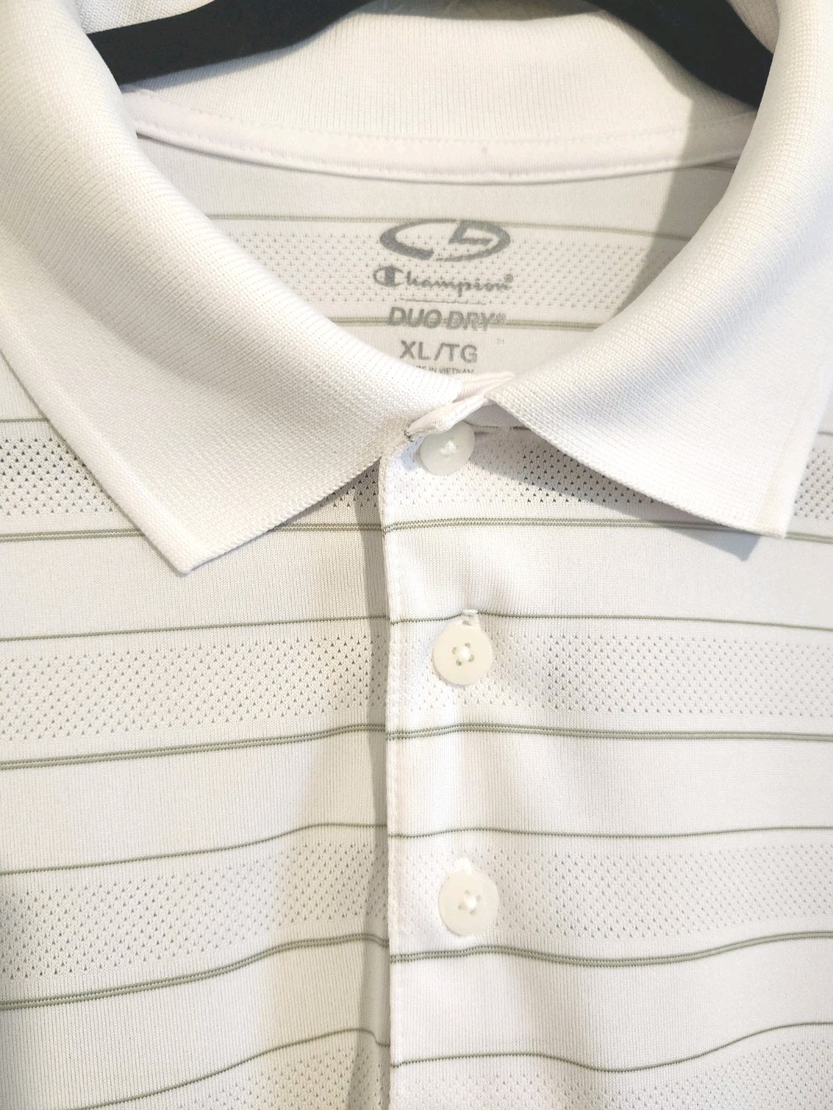 Champion Duo Dry Polo Shirt Men’s XL White Gray Striped Performance Golf...