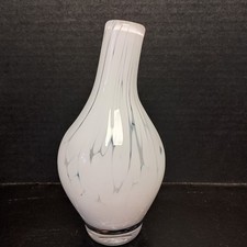 Vintage White Clear Hand Blown Glass Vase 7" Heavy Weight Smooth Polished Base