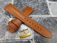 19mm Calf Leather Strap Honey Brown Watch Band OEM OMEGA Gold Plate Buckle Set