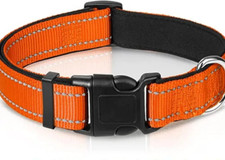 DOG COLLAR Soft Neoprene Padded  Med 13.8-19.7" Reflective Fluorescent Orange