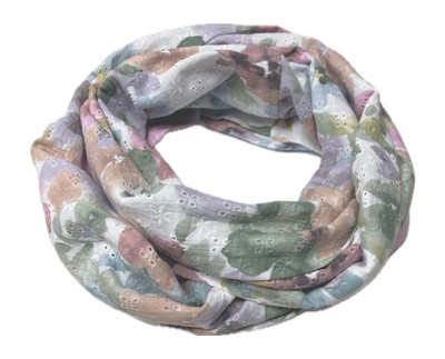 Landhuis handmade: Musselin Loop pastell bunt mit Lochstickerei Schlauch-Schal