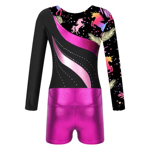 Kids Girl's Dance Leotards Athletic Rompers Fitness Jumpsuit With Bottoms Team - Picture 51 of 61